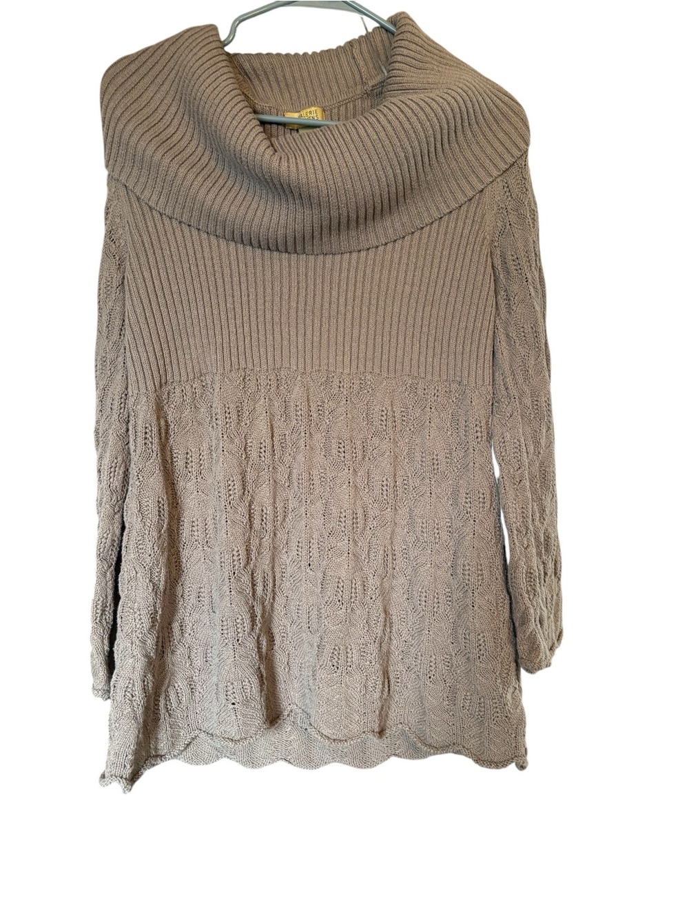 Valerie Stevens Taupe Cable Knit Cowl Neck Sweater